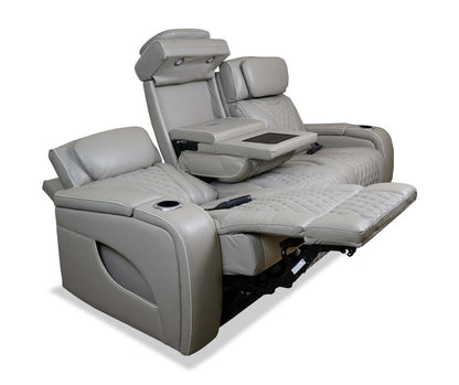 Canapé de massage à inclinaison électrique Elite de 86 po en cuir véritable avec son immersif et appuie-têtes électriques - mastic