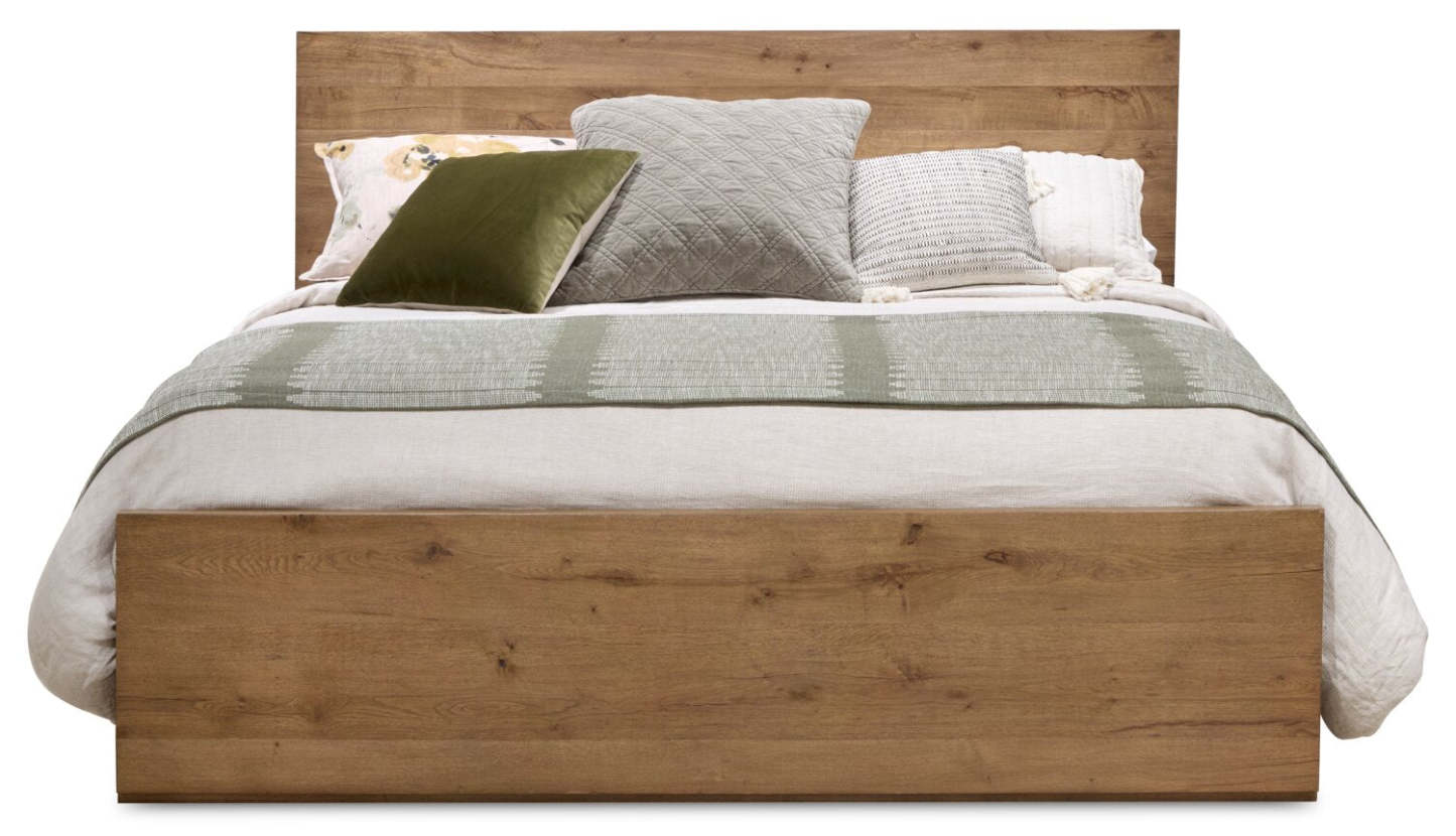 Lit à panneaux Henri avec tête de lit et cadre, en bois, brun - format grand lit | Lit à panneaux Henri avec tête de lit et cadre, bois, marron - Queen Size