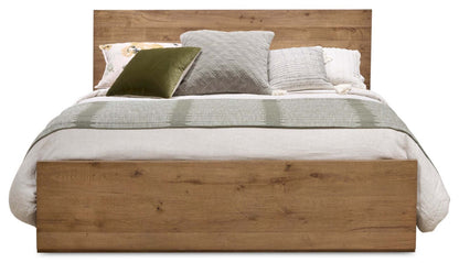 Lit à panneaux Henri avec tête de lit et cadre, en bois, brun - format grand lit | Lit à panneaux Henri avec tête de lit et cadre, bois, marron - Queen Size