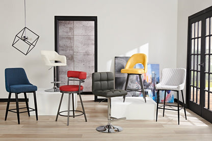 Tabouret de comptoir Mila avec siège pivotant, tissu en cuir végétalien, métal - Rouge | Tabouret de bar Mila en tissu de cuir végétalien et en métal avec siège pivotant - rouge