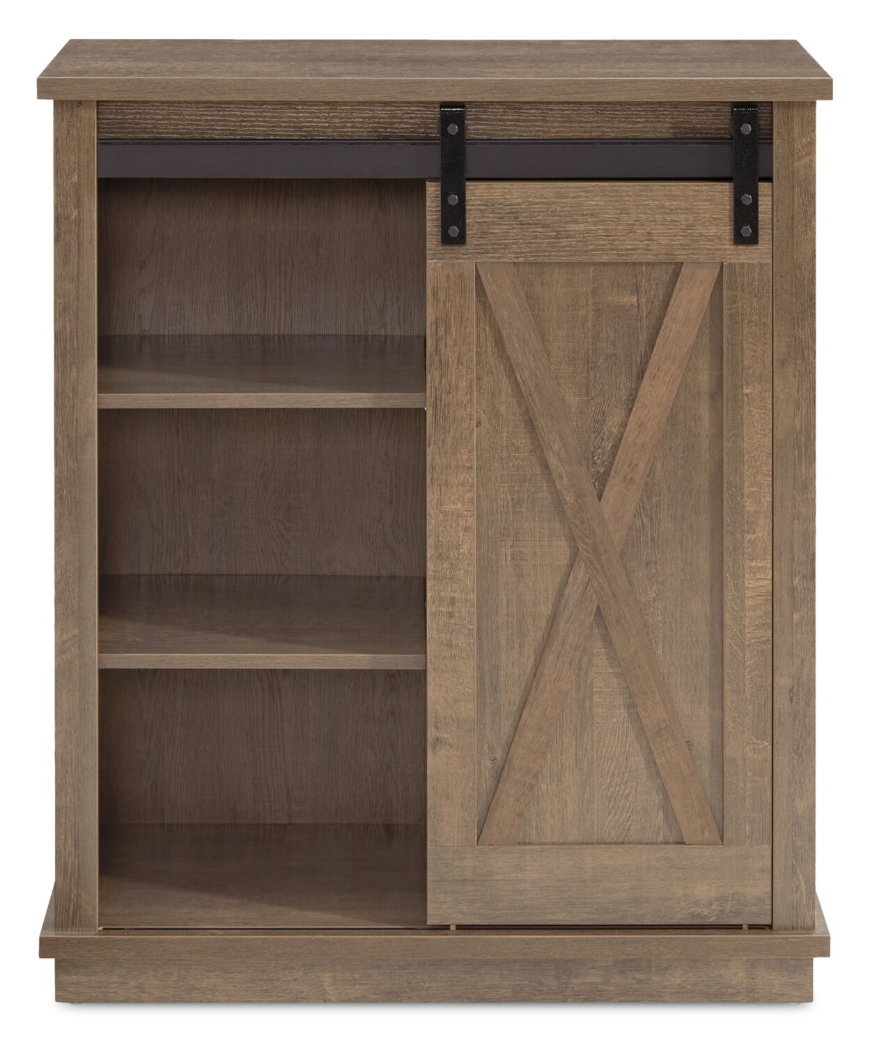 Armoire d'appoint Bristow 31" avec tablettes et porte de grange coulissante - Chêne noyer | Armoire décorative Bristow de 31 po avec tablettes et porte de grange coulissante - chêne noyer | BRIBRACC