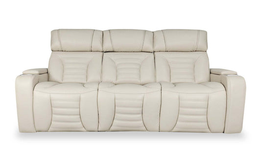 Sofa de massage à inclinaison électrique Zen de 86 po en tissu d’apparence cuir avec appuie-têtes électriques et console rabattable - abricot