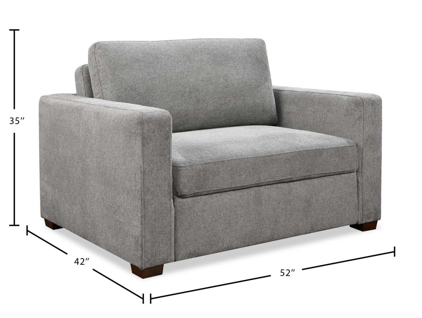 Fauteuil-lit Dusk de 52 po en tissu d’apparence lin avec accoudoirs rectilignes - gris