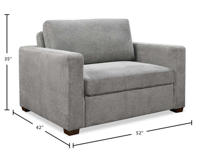 Fauteuil-lit Dusk de 52 po en tissu d’apparence lin avec accoudoirs rectilignes - gris