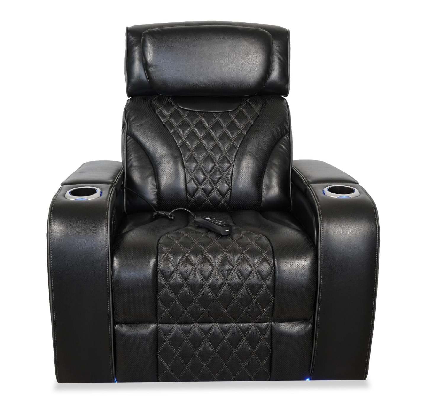 Fauteuil de massage à inclinaison électrique Elite de 38 po en cuir véritable avec son immersif et appuie-tête électrique - noir