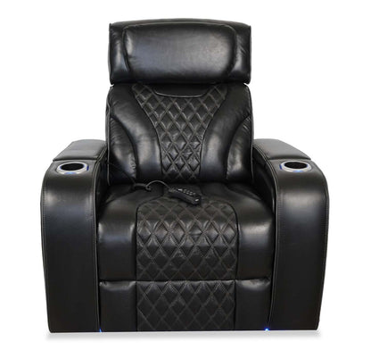 Fauteuil de massage à inclinaison électrique Elite de 38 po en cuir véritable avec son immersif et appuie-tête électrique - noir