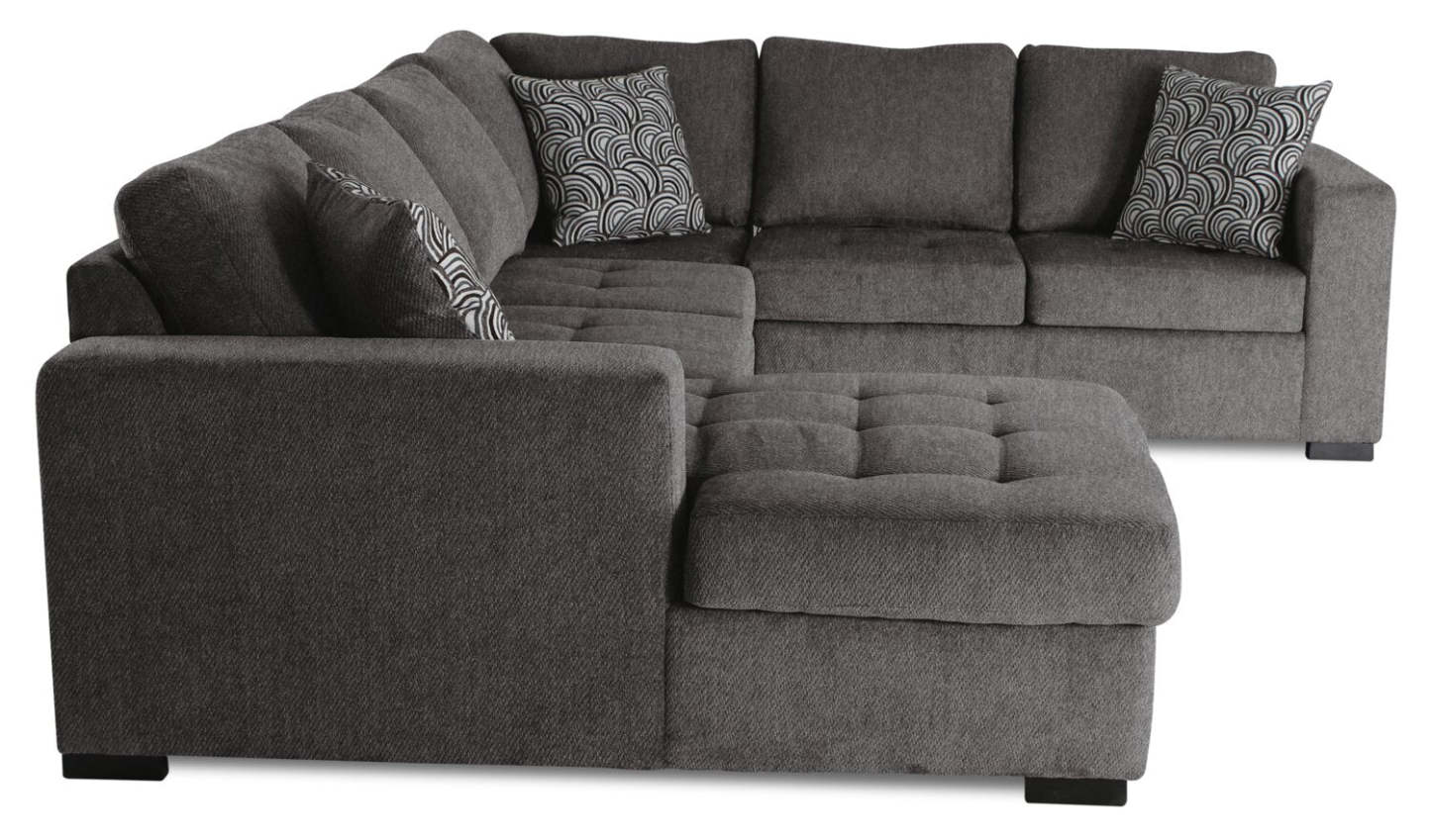 Made in Canada Legend 4-Piece Left-Facing Chenille Fabric Sleeper Sectional with Storage Chaise - Pewter Brown | Canapé-lit sectionnel de gauche Legend 4 pièces fabriqué au Canada en tissu de chenille avec chaise longue de rangement - brun étain