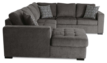 Made in Canada Legend 4-Piece Left-Facing Chenille Fabric Sleeper Sectional with Storage Chaise - Pewter Brown | Canapé-lit sectionnel de gauche Legend 4 pièces fabriqué au Canada en tissu de chenille avec chaise longue de rangement - brun étain