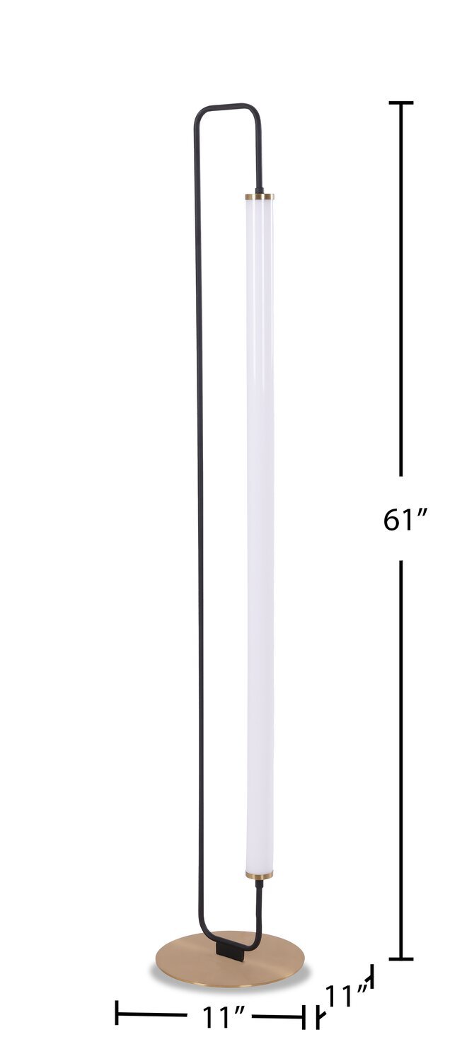 Lampadaire LED Oxford 61 noir mat et laiton | Lampe à pied à DEL Oxford de 61 po noir mat et laiton