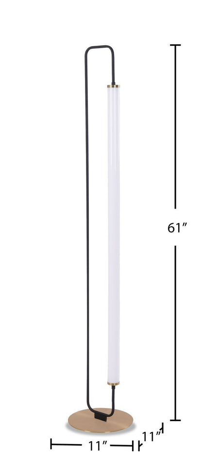 Lampadaire LED Oxford 61 noir mat et laiton | Lampe à pied à DEL Oxford de 61 po noir mat et laiton