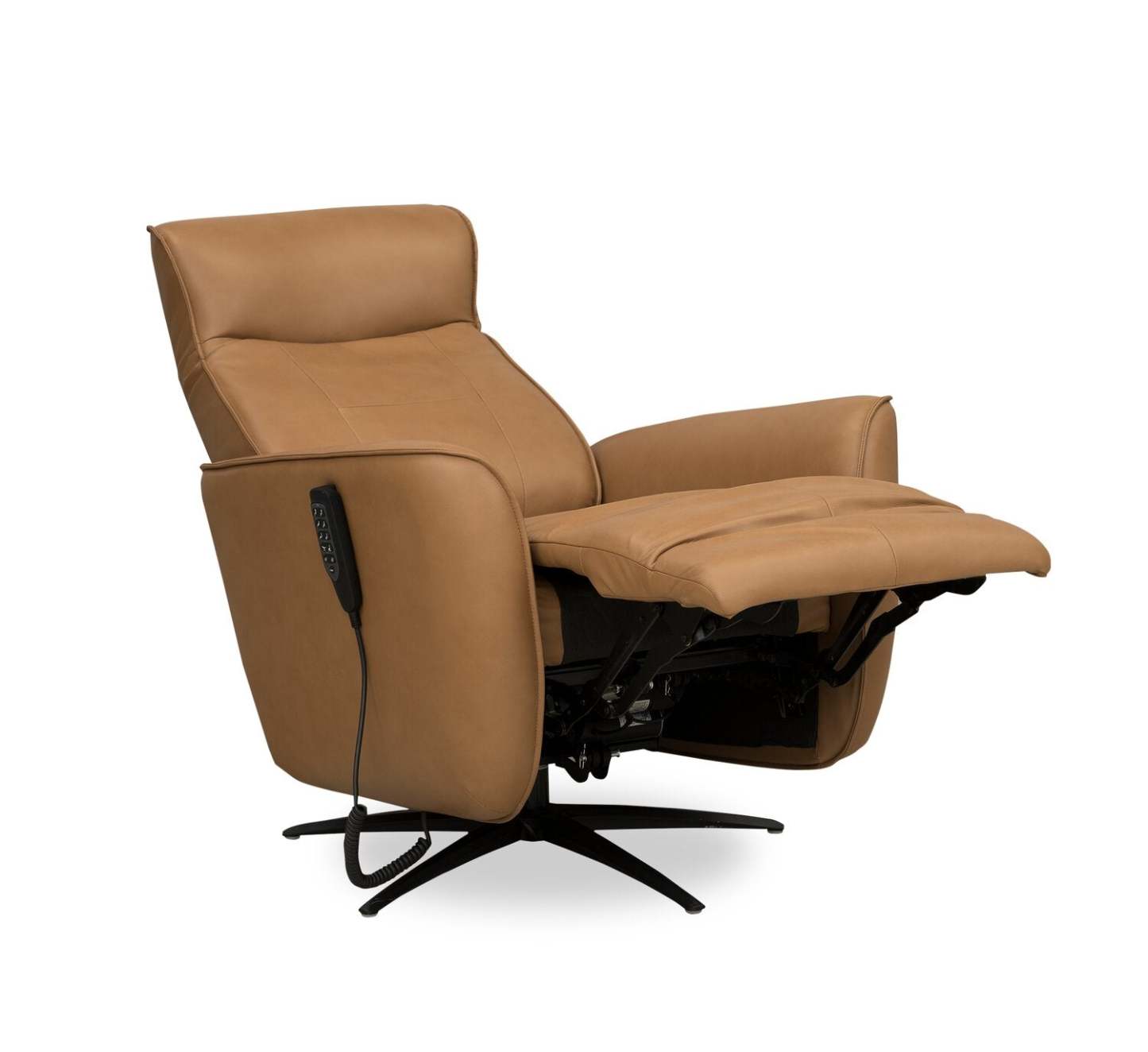 Fauteuil de massage à inclinaison électrique Serene de 31 po en cuir véritable avec appuie-tête électrique et siège chauffant - tan