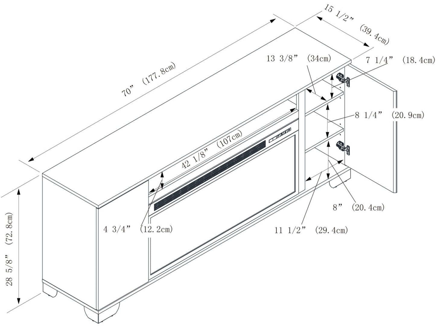 Meuble pour téléviseur moderne Robin de 70 po avec foyer électrique, rangement et système de gestion des câbles pour téléviseurs jusqu’à 80 po - blanc