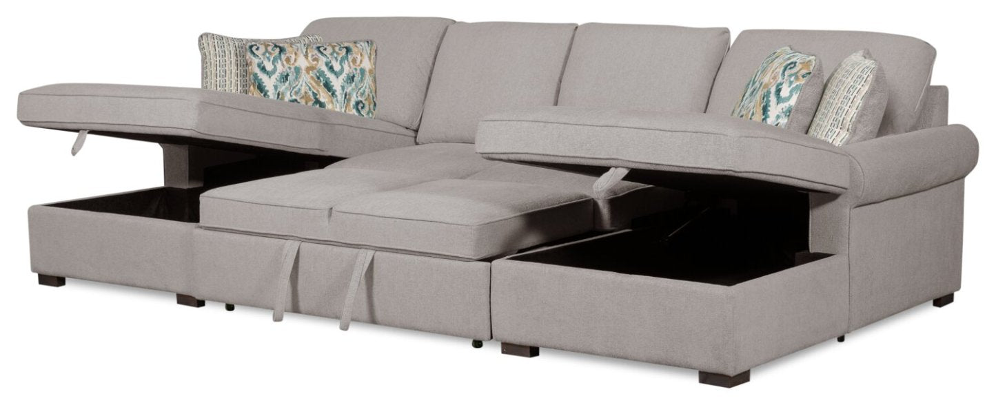 Sofa-lit sectionnel Haven de Scott Living 3 pièces en tissu de chenille avec 2 fauteuils longs de rangement - gris