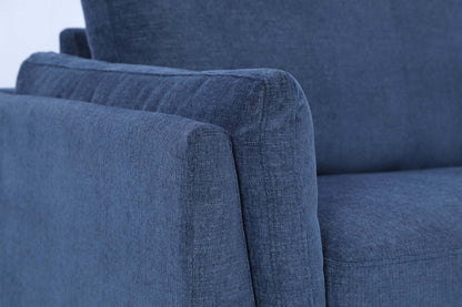 Sofa sectionnel de droite Zara 2 pièces en tissu avec fauteuil long et pattes en bois - bleu marine