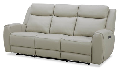 Sofa à inclinaison électrique Reign de 87 po en cuir véritable de qualité supérieure avec ports USB - taupe clair de lune Deltona