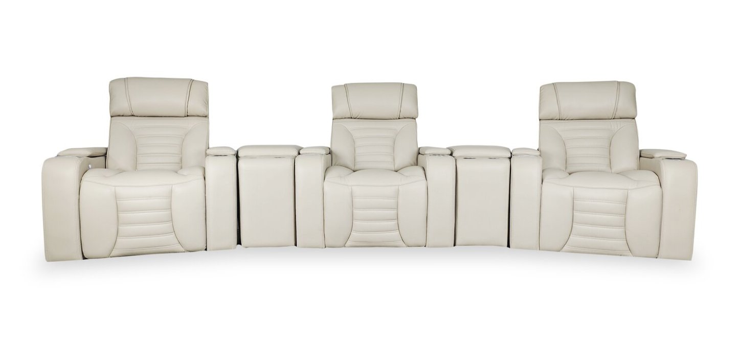 Sofa sectionnel à inclinaison électrique Zen 5 pièces de style cinéma maison en tissu d’apparence cuir avec massage - abricot