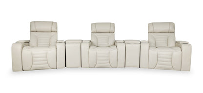 Sofa sectionnel à inclinaison électrique Zen 5 pièces de style cinéma maison en tissu d’apparence cuir avec massage - abricot