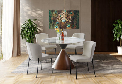Alwin 5pc Dining Set with Table & 4 Chairs, Sintered Stone Top, Metal, 47.25W Round - Brown/Grey | Ensemble de salle à manger Alwin 5 pièces avec table ronde de 47,25 po et 4 chaises, dessus en pierre frittée, métal - brun/gris