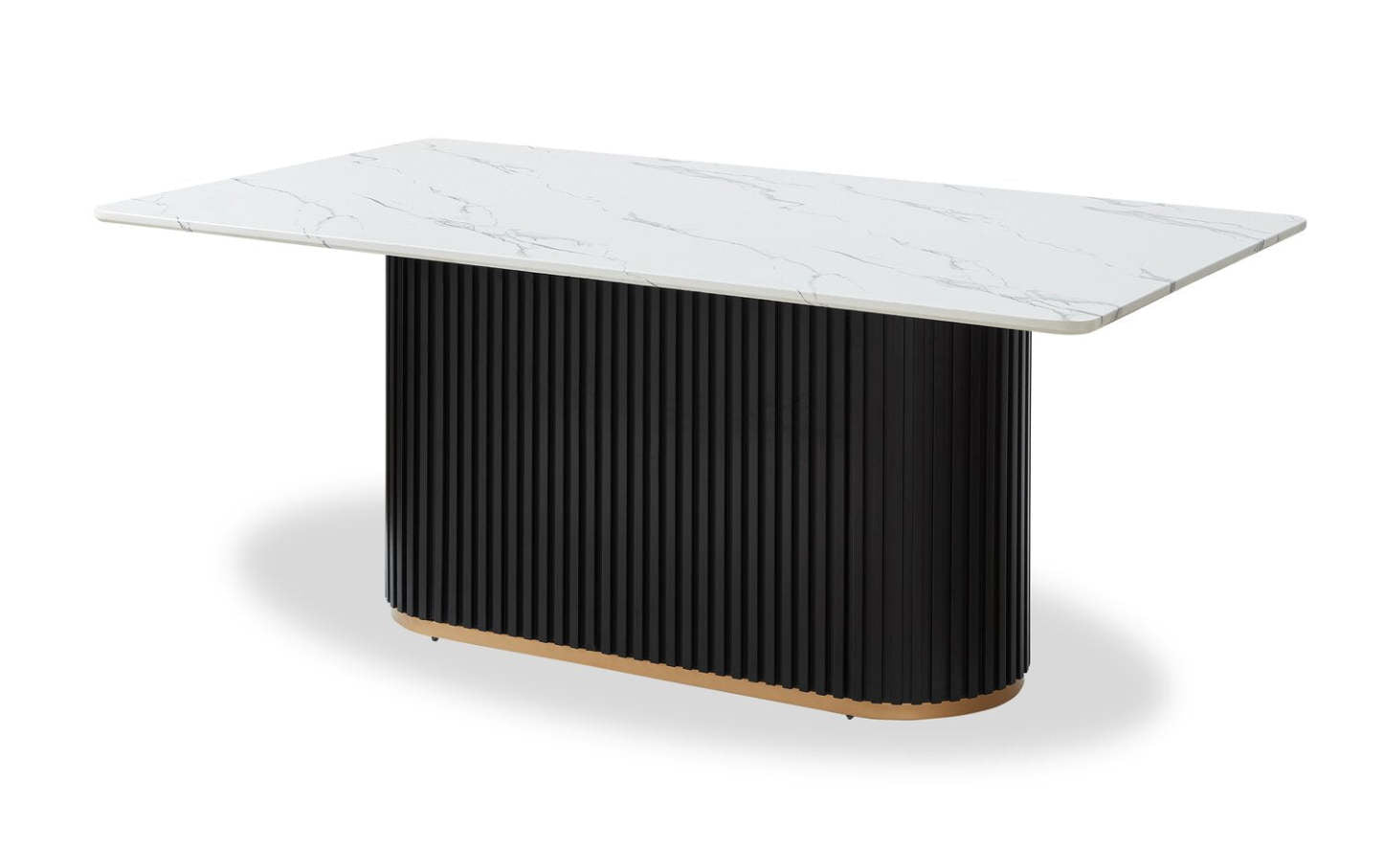 Kort & Co. Capri Dining Table with Marble-Look Top & Gold Accent, Pedestal Base, 72W - Black/White | Table de salle à manger Capri de Kort & Co. de 72 po (L) avec dessus en imitation de marbre, touches dorées et base piédestal - noire et blanche