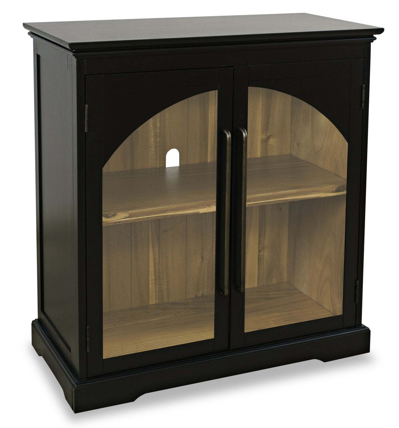 Twyla 33 Armoire d'appoint en bois massif avec portes cintrées - Noir|Armoire décorative Twyla en bois massif avec portes arquées - noire