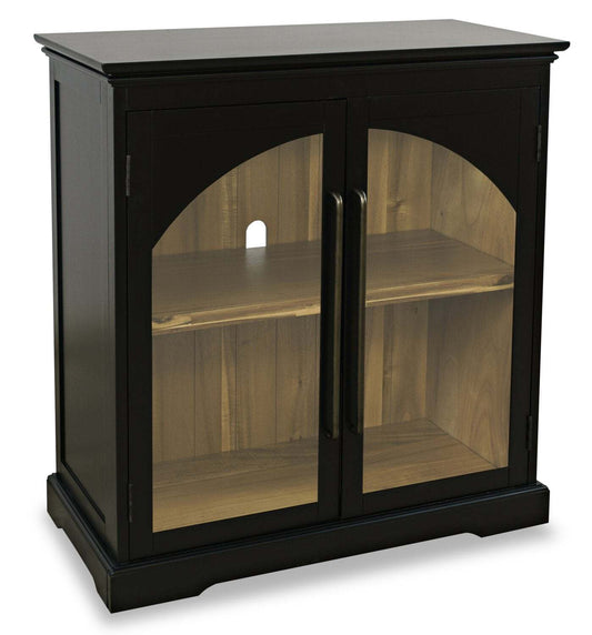 Twyla 33 Armoire d'appoint en bois massif avec portes cintrées - Noir|Armoire décorative Twyla en bois massif avec portes arquées - noire