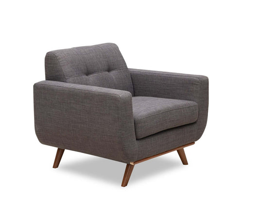 Fauteuil Freeman Kort &amp; Co. de 37 po en tissu d'apparence lin avec pattes en bois et coussin de dossier capitonné - gris anthracite