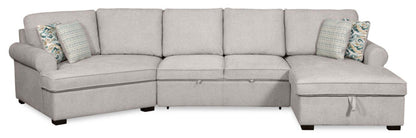 Scott Living Haven 3-Piece Left-Facing Chenille Fabric Cuddler Sleeper Sectional with Storage - Grey | Canapé-lit sectionnel enveloppant de gauche Haven de Scott Living 3 pièces en tissu de chenille avec rangement - gris