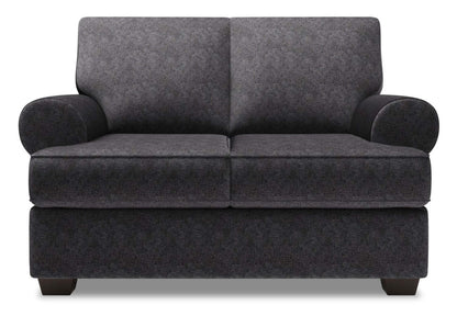 Causeuse personnalisable Roll de Sofa Lab de 64 po fabriquée au Canada en tissu chenille avec accoudoirs enroulés - gris Luxury Charcoal