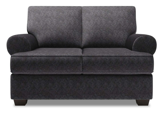 Causeuse personnalisable Roll de Sofa Lab de 64 po fabriquée au Canada en tissu chenille avec accoudoirs enroulés - gris Luxury Charcoal