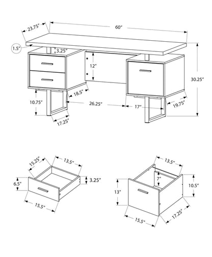 Bureau réversible Teagan 60 à 3 tiroirs - Noyer foncé|Bureau réversible Teagan de 60 po à 3 tiroirs - noyer foncé