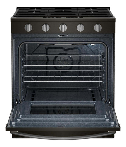 Cuisinière à gaz Whirlpool de 30 po et de 5 pi³ avec cuisson à air - noir sur acier inoxydable - WSGS5030SV | Tourbillon 30 5 Cu. Fort. Cuisinière à gaz avec cuisson à l'air - Noir sur acier inoxydable - WSGS5030SV