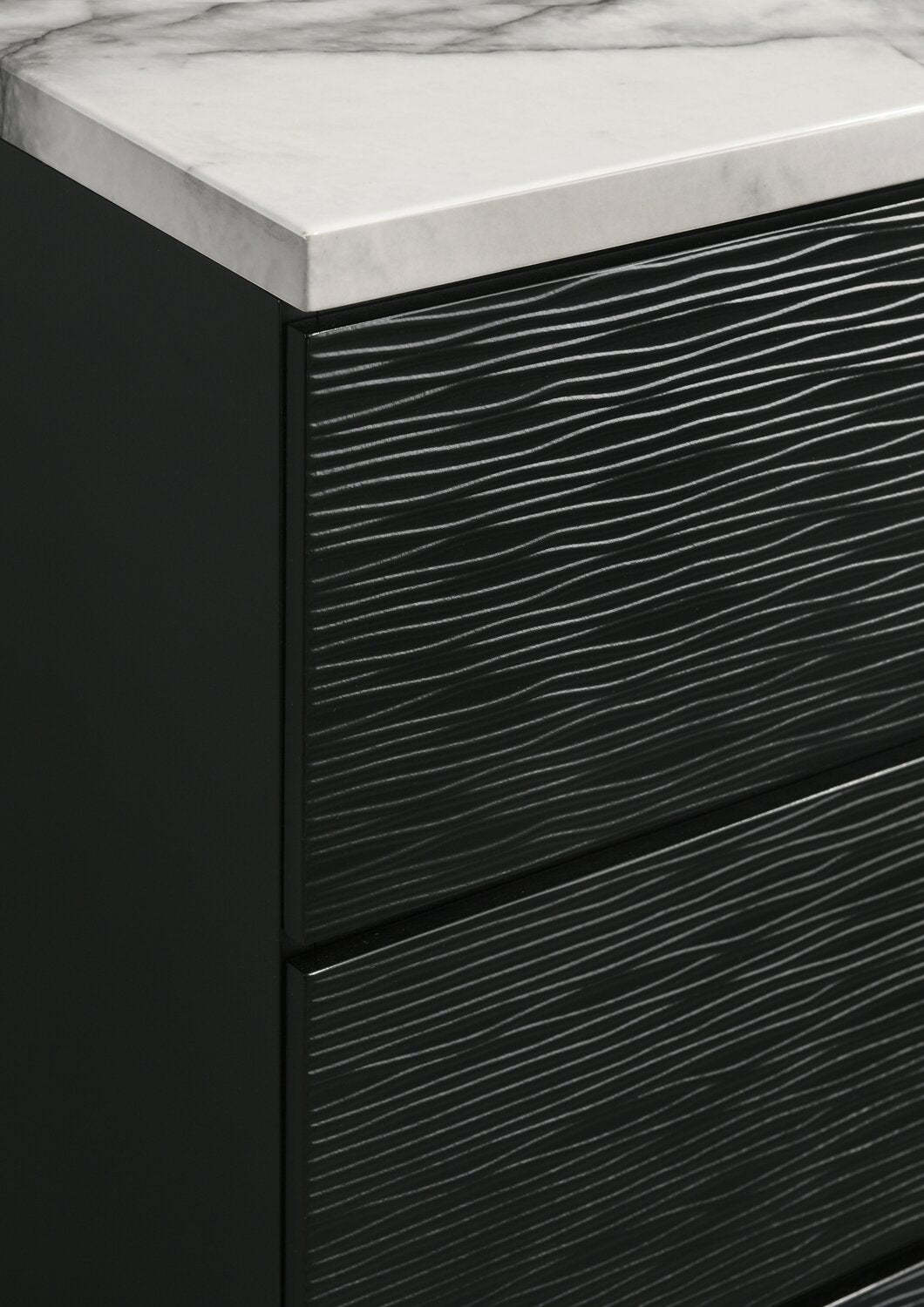 Ensemble de chambre à coucher Atlas 5 pièces avec lit, commode et miroir, style moderne du milieu du 20e siècle, noir - Taille King