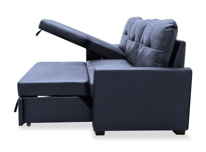 Carter 2-Piece Left-Facing Leather-Look Fabric Sleeper Sectional with Storage Chaise - Black | Canapé-lit sectionnel gauche Carter 2 pièces en tissu d’apparence cuir avec chaise longue de rangement - noir
