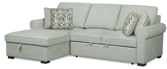 Scott Living Haven 2-Piece Left-Facing Chenille Fabric Sleeper Sectional with Storage Chaise - bleu écume de mer | Sofa-lit sectionnel de gauche Haven de Scott Living 2 pièces en tissu de chenille avec fauteuil long de rangement - bleu écume de mer