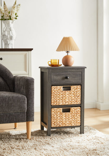 Jon 15.5 Chairside Table with 2 Basket &amp; Drawer - Distressed Grey|Table de fauteuil Jon de 15,5 po avec 2 paniers et tiroir - gris vieilli