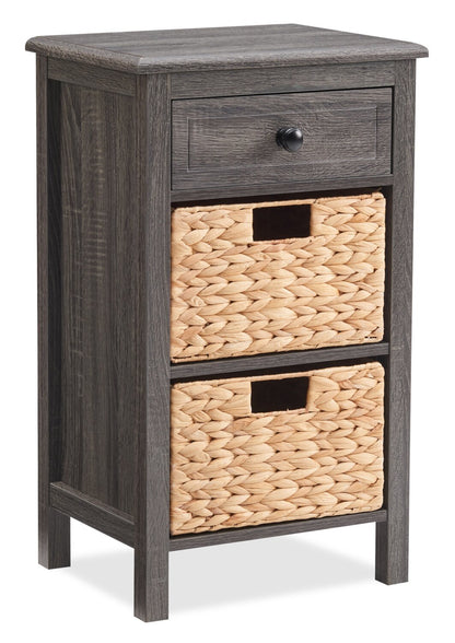 Jon 15.5 Chairside Table with 2 Basket &amp; Drawer - Distressed Grey|Table de fauteuil Jon de 15,5 po avec 2 paniers et tiroir - gris vieilli