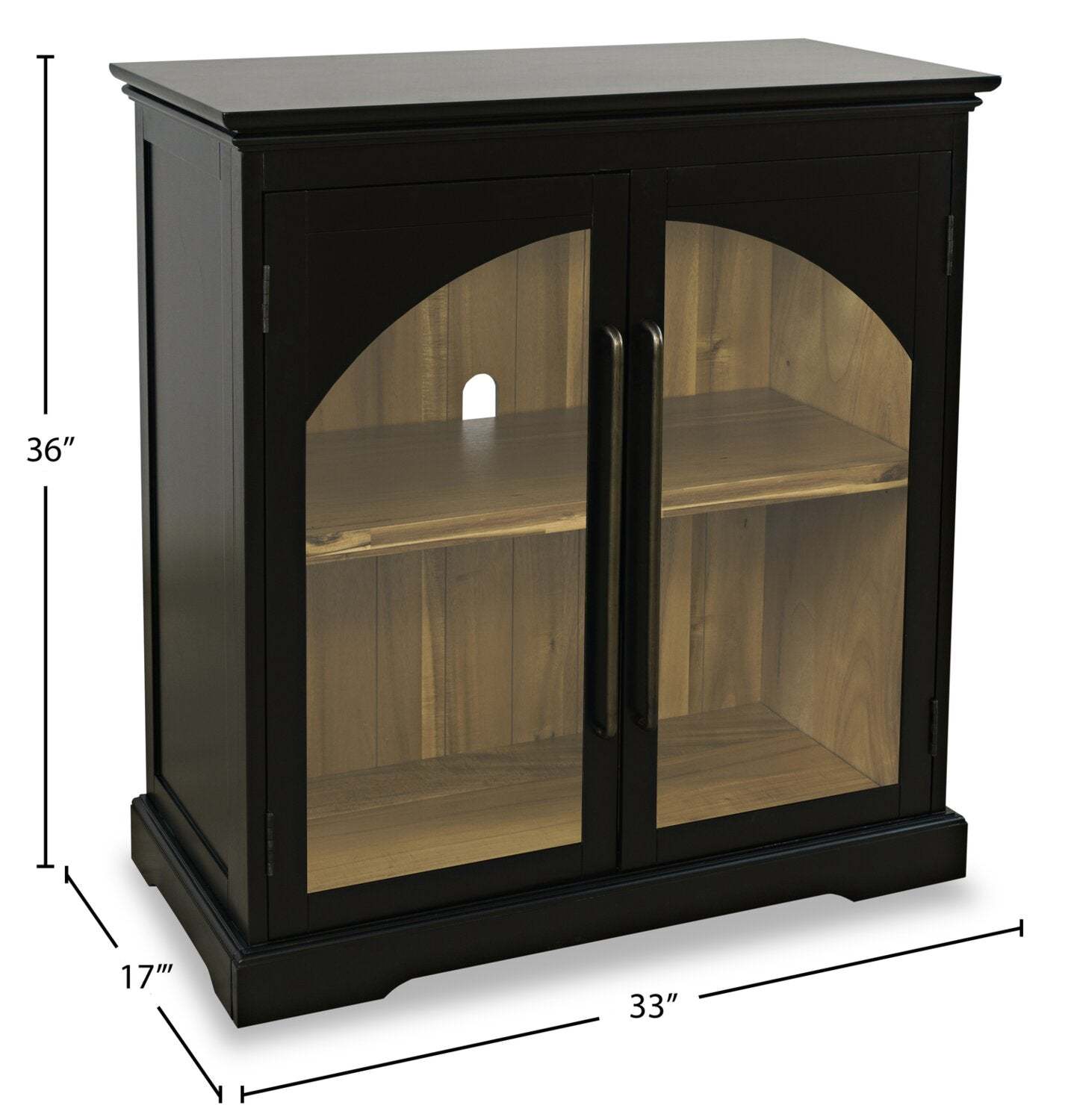 Twyla 33 Armoire d'appoint en bois massif avec portes cintrées - Noir|Armoire décorative Twyla en bois massif avec portes arquées - noire