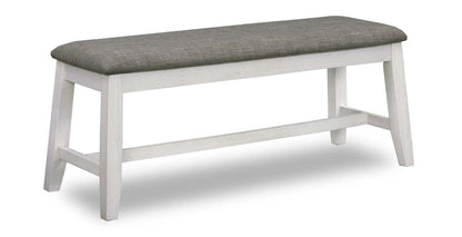 Banc de salle à manger Echo avec tissu d'apparence lin, Bois, 47,24 W - Blanc/Gris | Banc de salle à manger Echo de 47,24 po (L) en bois avec tissu d'apparence lin - gris et blanc