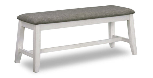Banc de salle à manger Echo avec tissu d'apparence lin, Bois, 47,24 W - Blanc/Gris | Banc de salle à manger Echo de 47,24 po (L) en bois avec tissu d'apparence lin - gris et blanc
