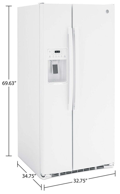 Réfrigérateur GE de 33 po et de 23,2 pi³ à compartiments juxtaposés - blanc - GSS23GGPWW | GE 33 23.2 Cu. Ft. Side-by-Side Refrigerator - White - GSS23GGPWW