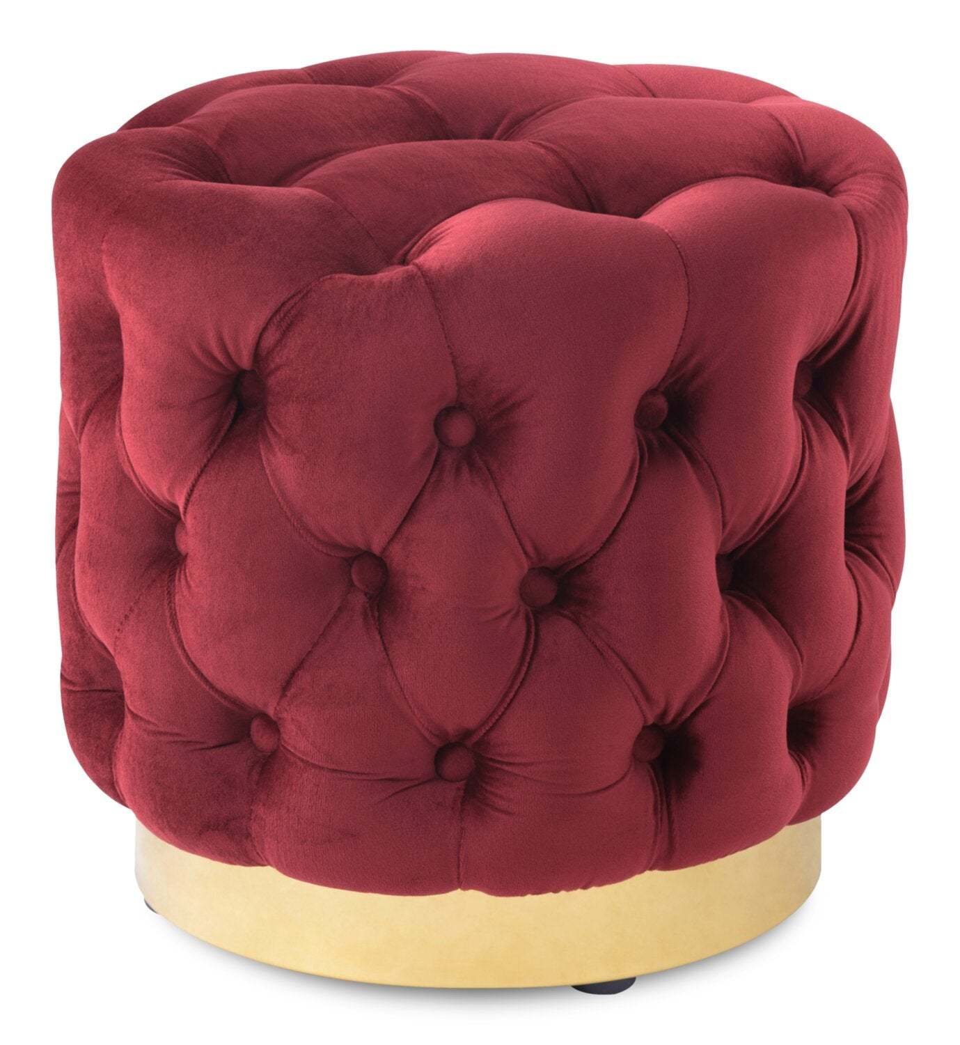 Pouf rond Adell de 17 po en tissu avec base dorée - rouge