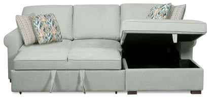 Scott Living Haven 2-Piece Right-Facing Chenille Fabric Sleeper Sectional with Storage Chaise - bleu écume de mer | Sofa-lit sectionnel de droite Haven de Scott Living 2 pièces en tissu de chenille avec fauteuil long de rangement - bleu écume de mer