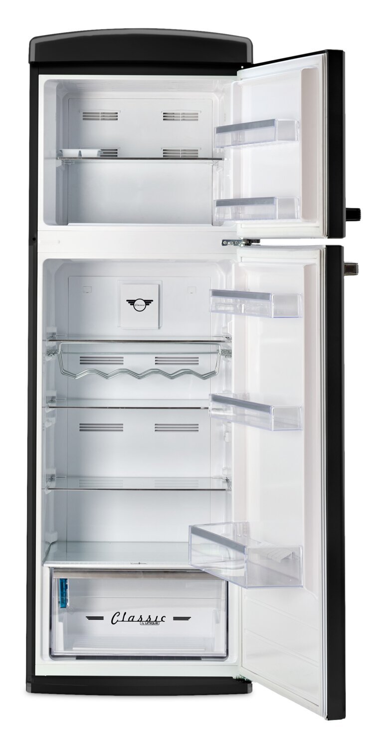 Unique Classic Retro 24 11 Cu Ft. Top Freezer Refrigerator – Midnight Black - UNQ-310L B TM | Réfrigérateur Classic Rétro d’Unique de 24 po et de 11 pi3 à congélateur supérieur - noir minuit - UNQ-310L B TM