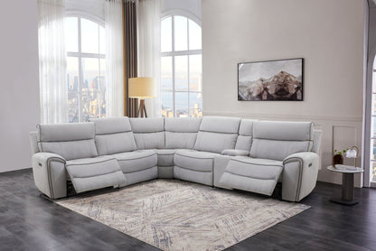 Cindy Crawford Home Newport 6-Piece Faux Suede Power Reclining Sectional with Armless Reclining Chair - Grey | Sofa sectionnel à inclinaison électrique Newport de Cindy Crawford Home 6 pièces en suédine avec fauteuil inclinable sans accoudoirs - gris