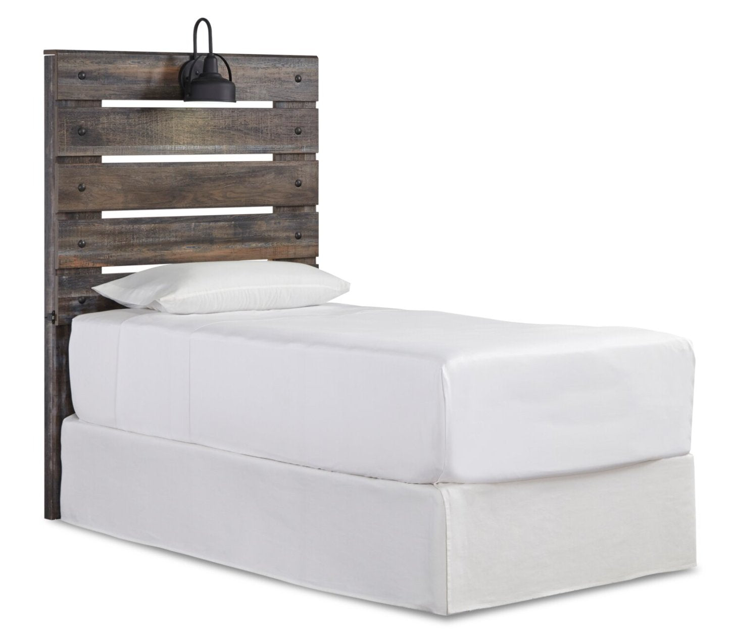 Tête de lit à panneau Abby avec lumière LED et ports USB pour enfants, marron - Taille simple | Tête de lit à panneau Abby avec éclairage à DEL et ports USB, brune - format allumé simple