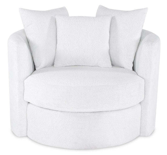 Fauteuil d’appoint pivotant Cuddler Midi de 42 po fabriqué au Canada en tissu de chenille - blanc Plush Heaven