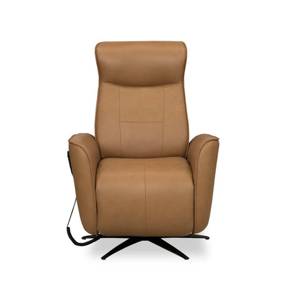 Fauteuil de massage à inclinaison électrique Serene de 31 po en cuir véritable avec appuie-tête électrique et siège chauffant - tan