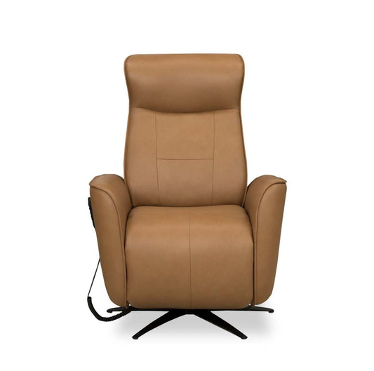 Fauteuil de massage à inclinaison électrique Serene de 31 po en cuir véritable avec appuie-tête électrique et siège chauffant - tan