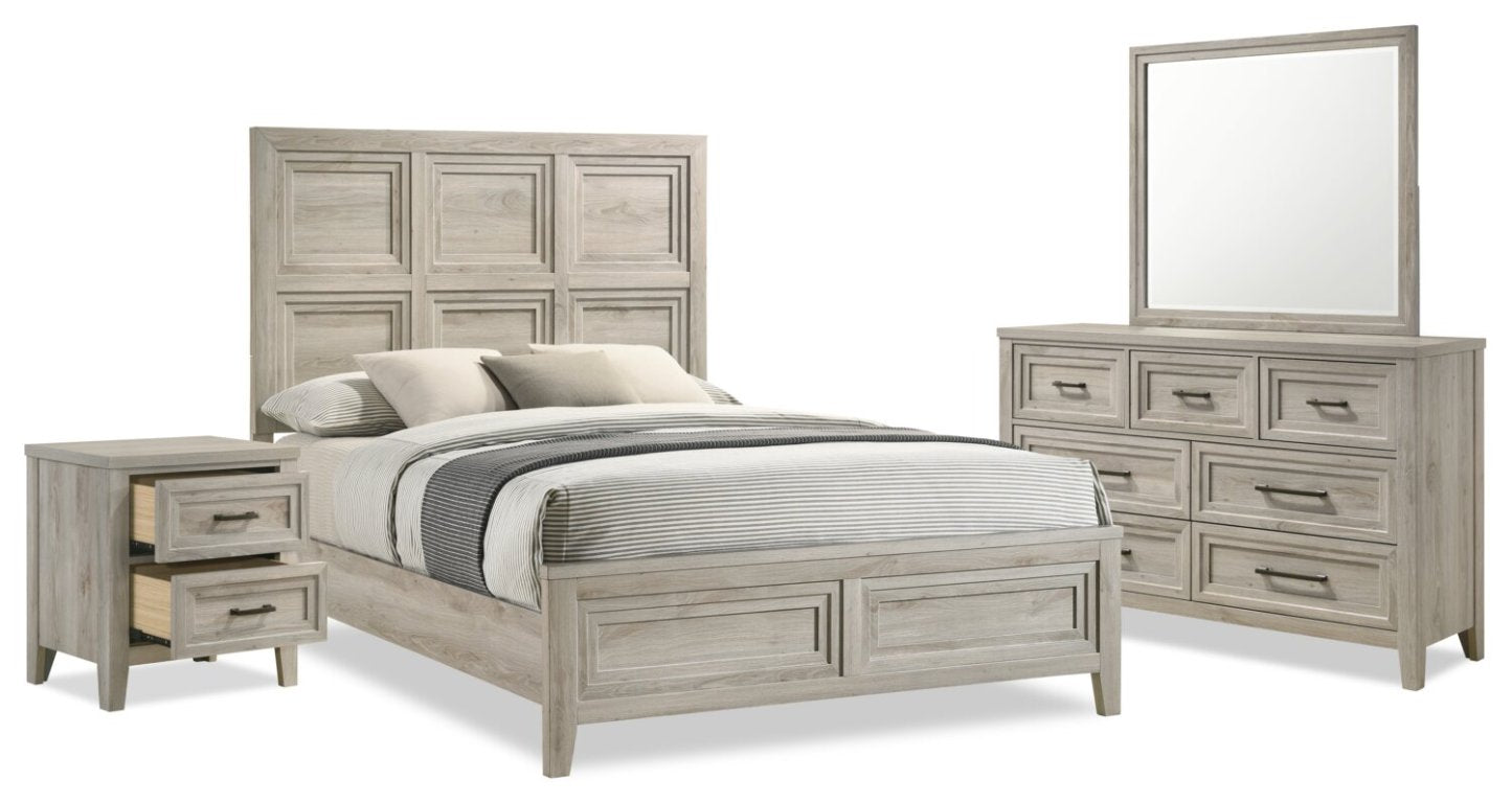 L'ensemble de chambre à coucher Lara 6 pièces avec lit, commode, miroir et table de nuit, gris antique - format grand lit