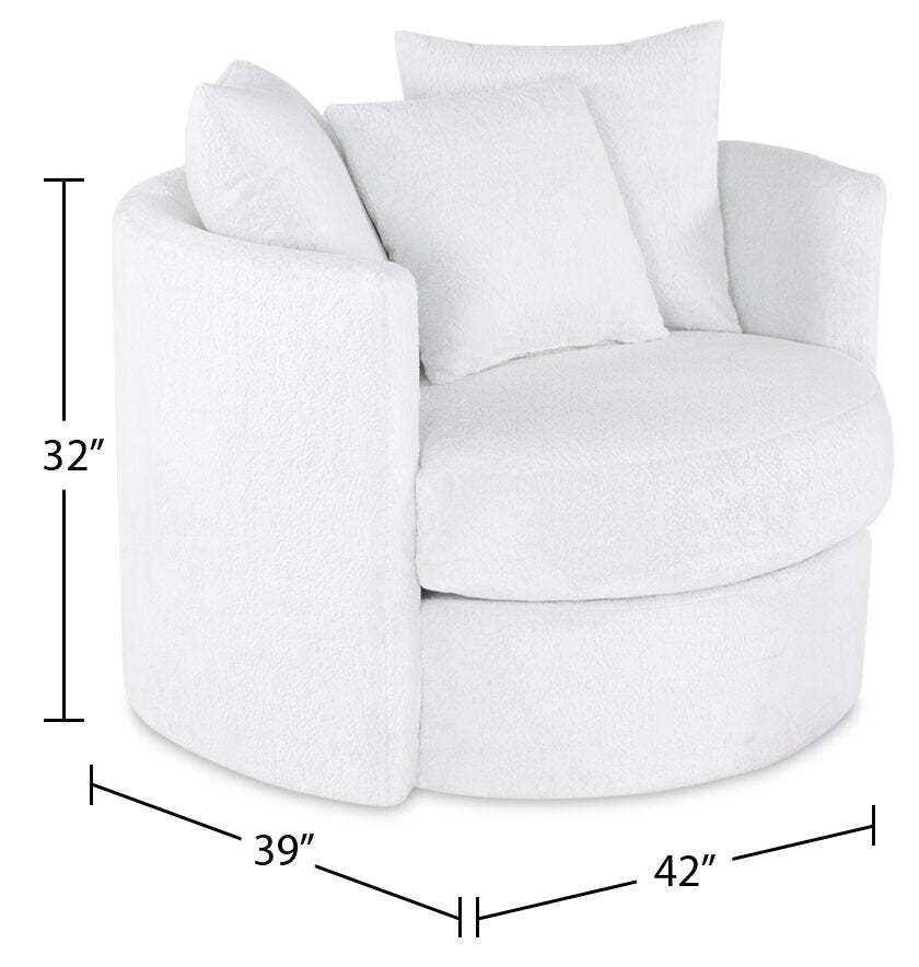 Fauteuil d’appoint pivotant Cuddler Midi de 42 po fabriqué au Canada en tissu de chenille - blanc Plush Heaven